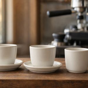 Minimalist White Ceramic Espresso Cup Set Heavy Duty Durable Small Coffee Shot Mugs For Barista Station