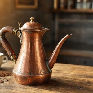 Vintage Copper Coffee Pot Long Narrow Spout Turkish Style Artisan Carafe For Rich Espresso Brewing