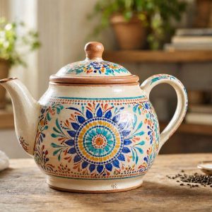 Bohemian Hand Painted Ceramic Teapot Vibrant Mandala Design Unique Pottery Art Kettle For Daily Use
