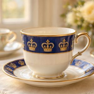 Luxury Bone China Coffee Cup Royal Crown Pattern Decorative Gift Mug For High Tea Wedding Anniversary