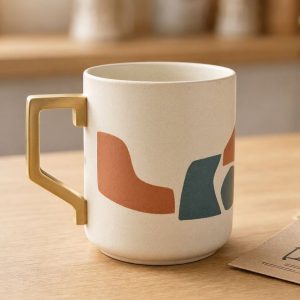Nordic Ceramic Coffee Mug Geometric Handle Creative Abstract Design Unique Desktop Drinkware For Gift Giving