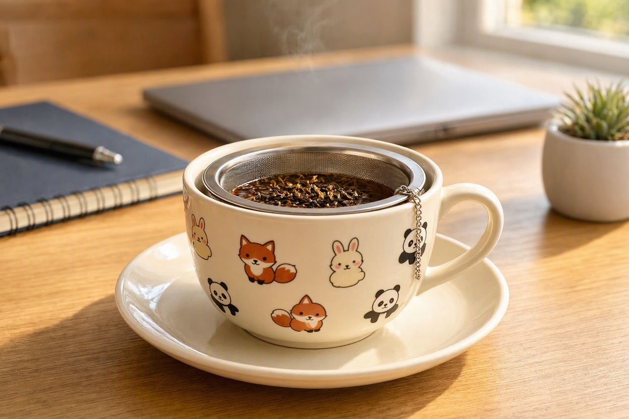 Cute Animal Pattern Ceramic Tea Cup With Infuser Strainer Filter For Loose Leaf Tea Steeping Office