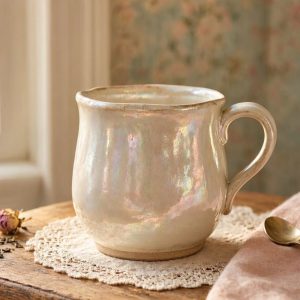 Elegant Irregular Shaped Ceramic Coffee Mug Pearl Glaze Finish Romantic Style Afternoon Tea Drinkware Present