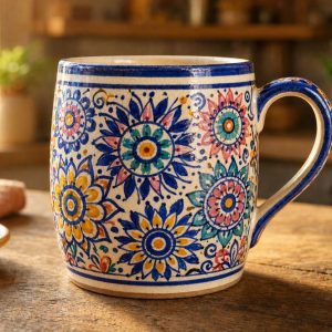 Bohemian Style Hand Painted Ceramic Tea Mug Vibrant Mandala Patterns Unique Ceramic Art Mug For Daily Use